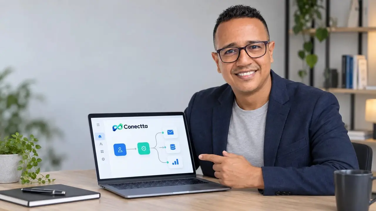 Roberto Carlos Maestre mostrando la plataforma Conectta para WhatsApp y CRM