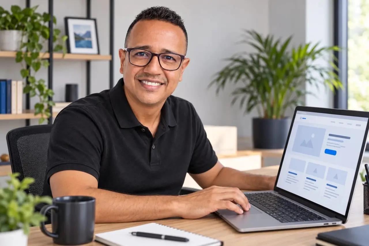 Roberto Carlos Maestre revisando una página de ventas en su portátil